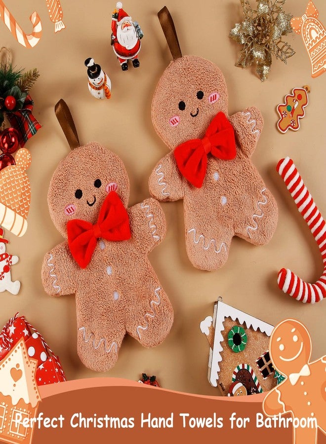 Quera 2 Pack Hand Towels Christmas Gingerbread Man Embroidered Premium Luxury Decor Quick-Dry Dish Towels Decorative Bathroom Kitchen Towels for Drying, Cleaning, Cooking, Holiday Towels Gift Set - Image 5