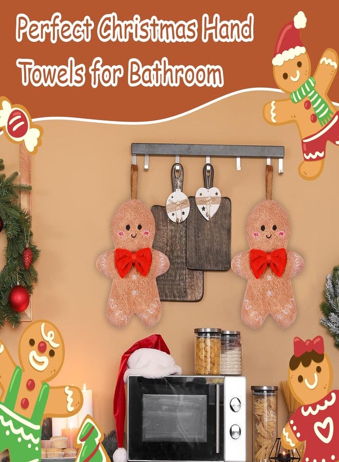 Quera 2 Pack Hand Towels Christmas Gingerbread Man Embroidered Premium Luxury Decor Quick-Dry Dish Towels Decorative Bathroom Kitchen Towels for Drying, Cleaning, Cooking, Holiday Towels Gift Set - Image 4