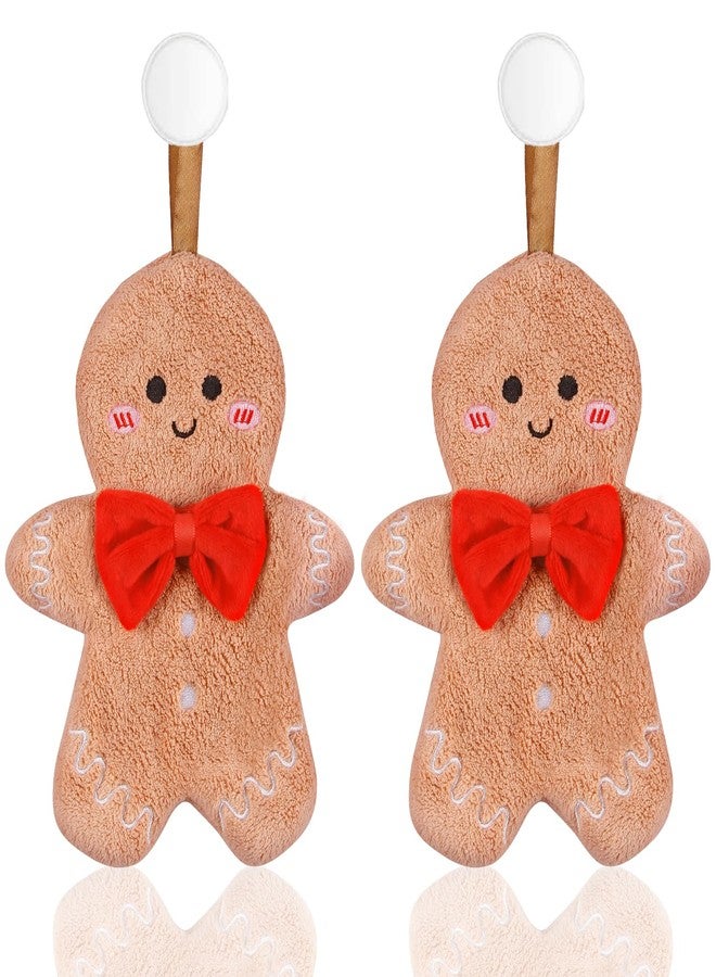 Quera 2 Pack Hand Towels Christmas Gingerbread Man Embroidered Premium Luxury Decor Quick-Dry Dish Towels Decorative Bathroom Kitchen Towels for Drying, Cleaning, Cooking, Holiday Towels Gift Set - Image 1