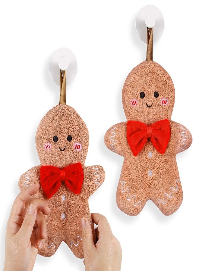Quera 2 Pack Hand Towels Christmas Gingerbread Man Embroidered Premium Luxury Decor Quick-Dry Dish Towels Decorative Bathroom Kitchen Towels for Drying, Cleaning, Cooking, Holiday Towels Gift Set - Image 2