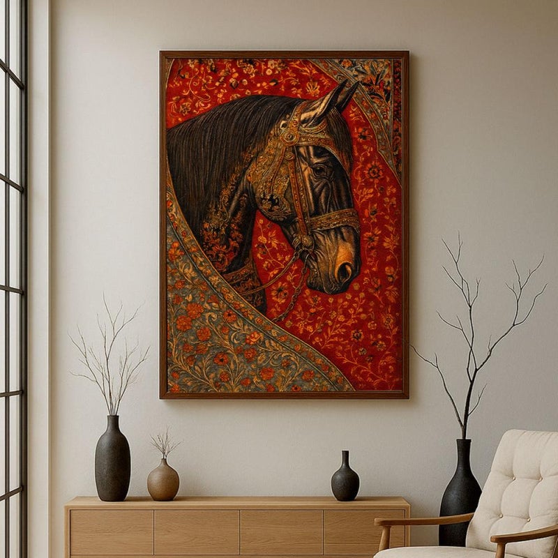 Marktna One piece: Horse-themed canvas print with a hollow frame, measuring (40×60). - Image 1