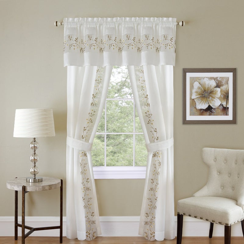 Achim Home Furnishings LightFiltering Window Curtain Set  55 Inch Width 84 Inch Length  Fairfield Window in a Bag 5 Piece Set White  Window Treatment Include Valance Tiebacks  Split Panels by Achim Home Decor 
