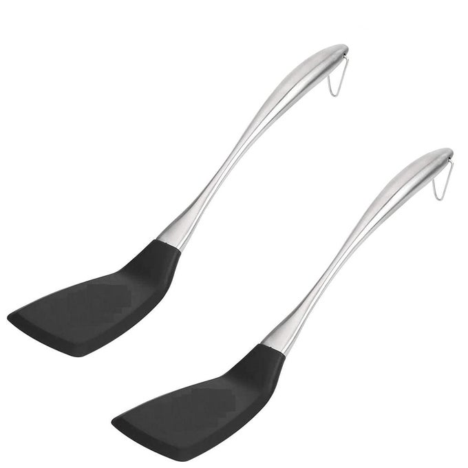 FLEXIBLE SILICONE SPATULA FOR NONSTICK COOKWARE HEATRESISTANT STAINLESS STEEL HANDLE KITCHEN SPATULA FOR EGGS COOKIES BURGERS OMELETTES BPA FREE PACK OF 2 BLACK
