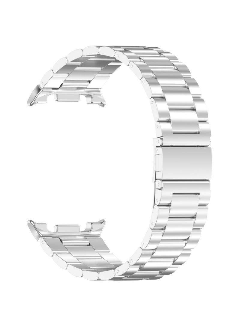 اووكاي سوار معدني متوافق مع ساعة سامسونج جالاكسي ووتش 8 كلاسيك 46 مم، سوار أنيق من الفولاذ المقاوم للصدأ، سهل التركيب، مناسب لساعات جالاكسي ووتش 8 مقاس 40 مم و44 مم، بدون فجوات، للرجال والنساء (فضي). - Image 4