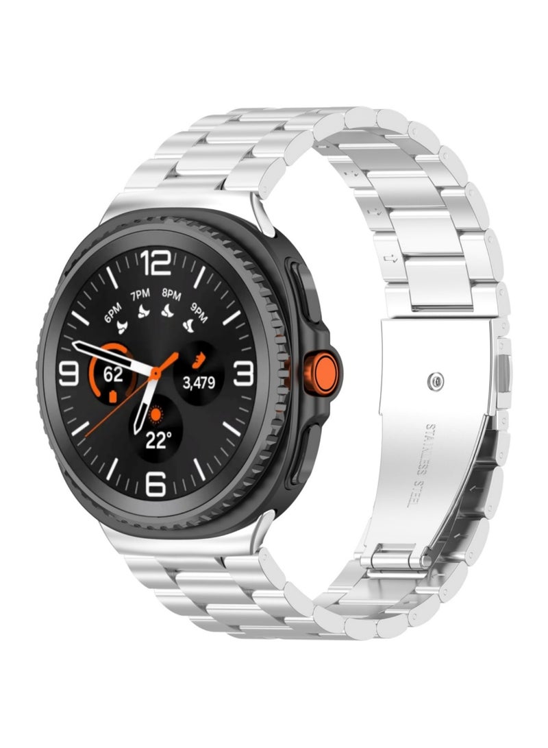 اووكاي سوار معدني متوافق مع ساعة سامسونج جالاكسي ووتش 8 كلاسيك 46 مم، سوار أنيق من الفولاذ المقاوم للصدأ، سهل التركيب، مناسب لساعات جالاكسي ووتش 8 مقاس 40 مم و44 مم، بدون فجوات، للرجال والنساء (فضي). - Image 1