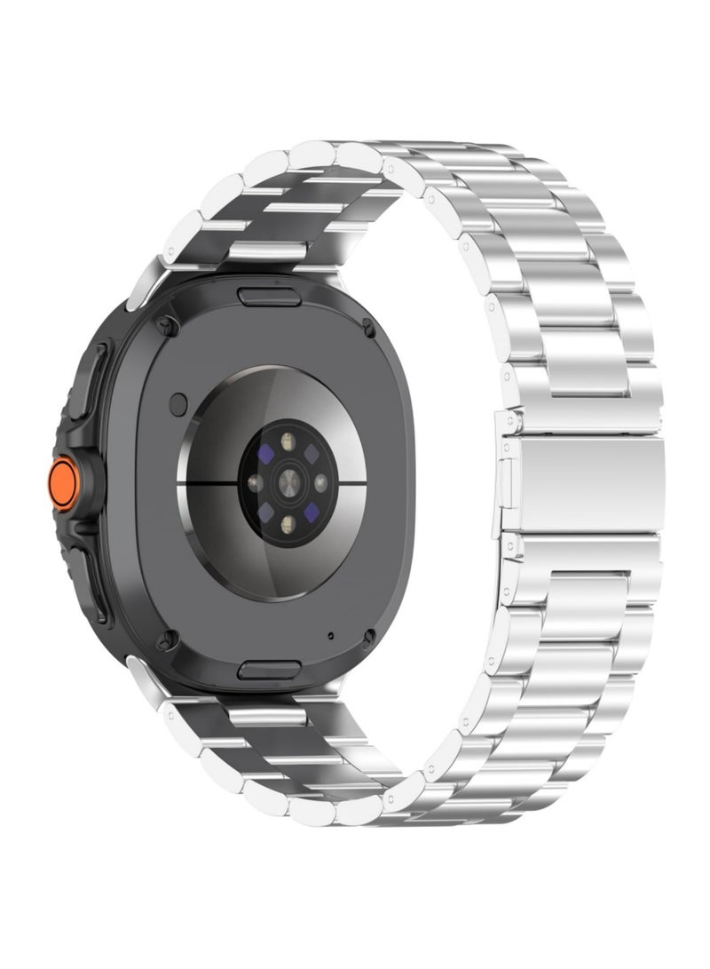 اووكاي سوار معدني متوافق مع ساعة سامسونج جالاكسي ووتش 8 كلاسيك 46 مم، سوار أنيق من الفولاذ المقاوم للصدأ، سهل التركيب، مناسب لساعات جالاكسي ووتش 8 مقاس 40 مم و44 مم، بدون فجوات، للرجال والنساء (فضي). - Image 3