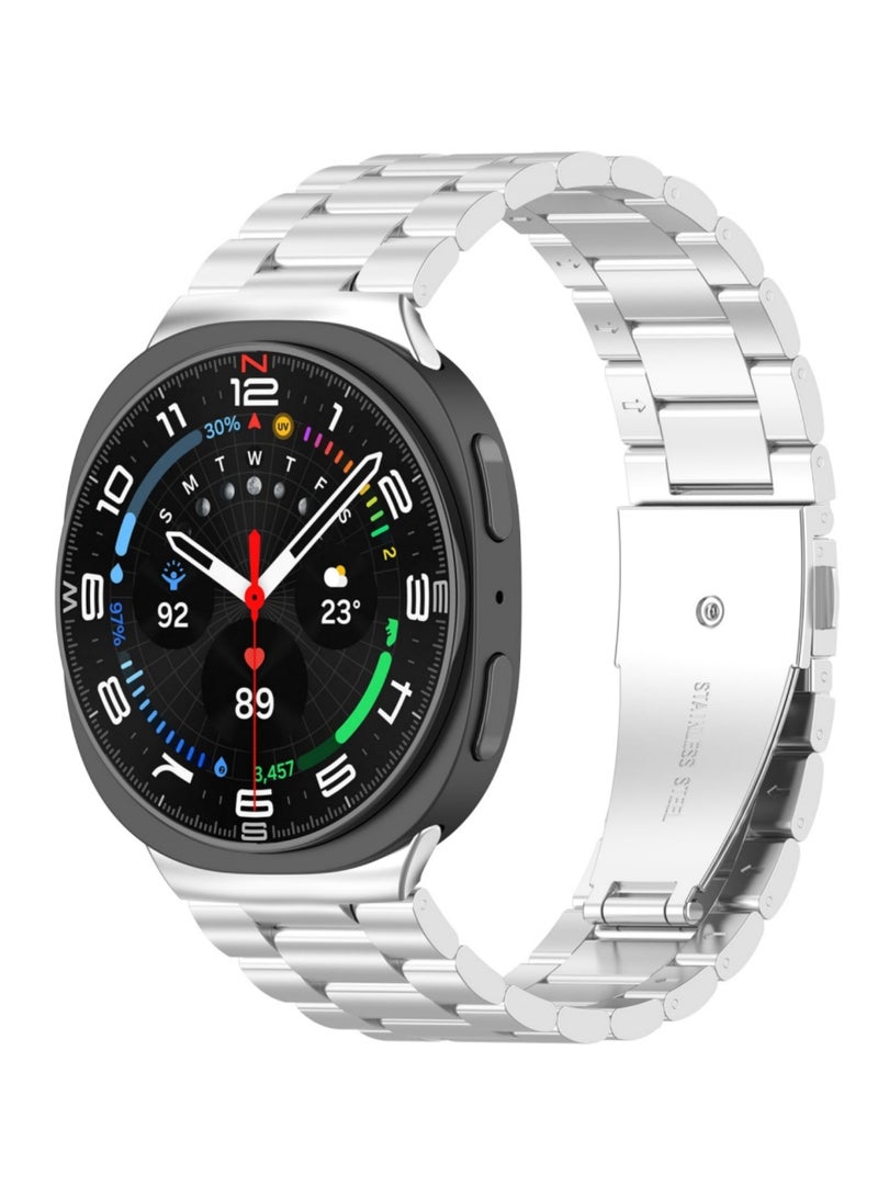 اووكاي سوار معدني متوافق مع ساعة سامسونج جالاكسي ووتش 8 كلاسيك 46 مم، سوار أنيق من الفولاذ المقاوم للصدأ، سهل التركيب، مناسب لساعات جالاكسي ووتش 8 مقاس 40 مم و44 مم، بدون فجوات، للرجال والنساء (فضي). - Image 2