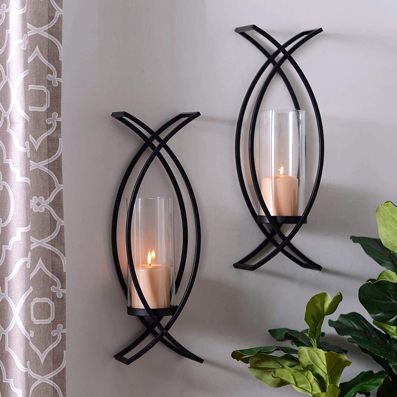 HMW Set of Two Metal Wall Sconces Home Decor Metal Wall Candle Holder Sconce (18") - Image 1