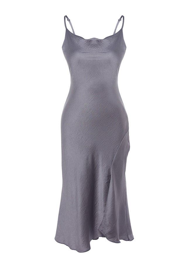 Gray Lined Woven Satin Evening Dress TPRSS19BB0058