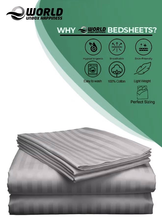 Eworld 3 Piece Super King Grey Striped Bed Sheet Set – Ultra-Soft Microfiber Striped Sheet & 2 Pillowcases, Breathable Luxury Bedding for Home & Hotel Use - Image 5