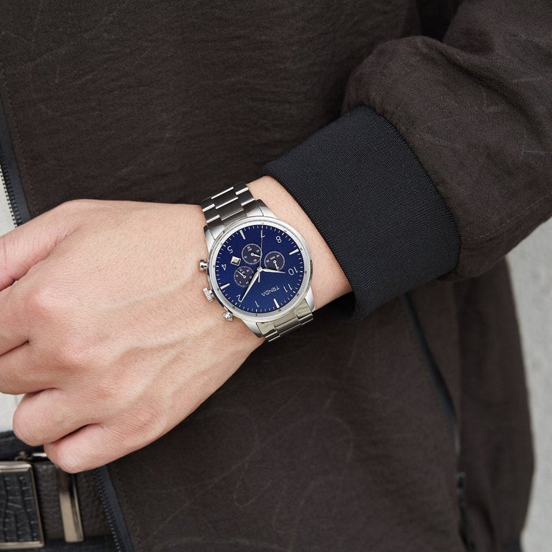 ترندا ساعة TRNDA المصنوعة من الفولاذ المقاوم للصدأ - ساعة للرجال بمينا أزرق معدني أنيق - Image 2