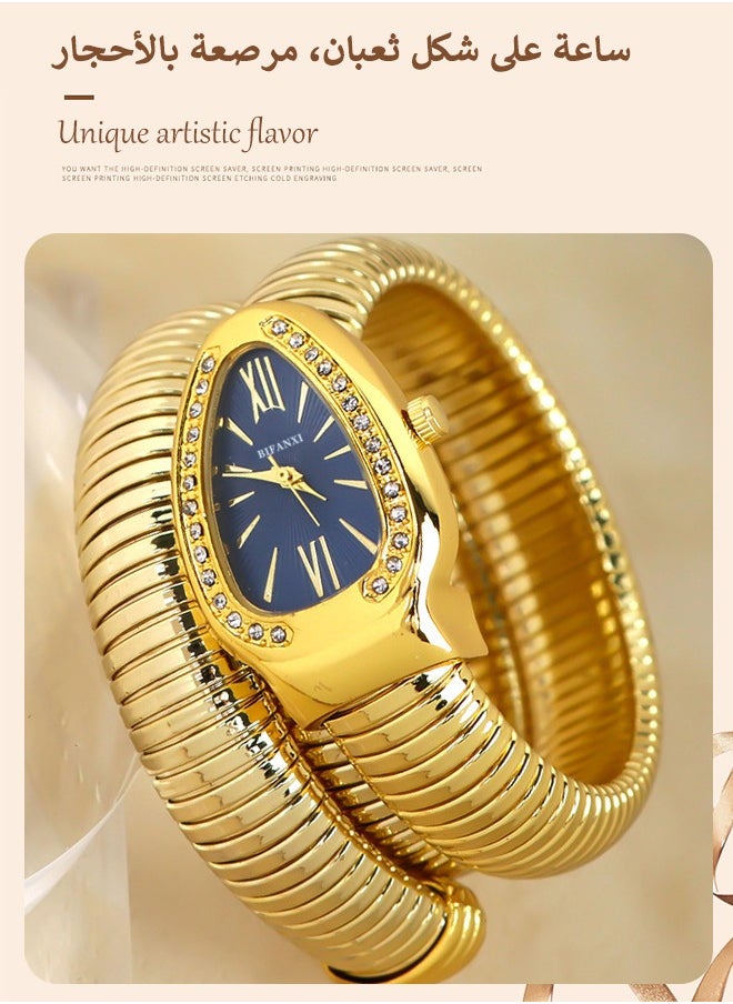 BIFANXI Ladies Fashion Watch, Snake-Shaped Diamond Design Quartz Watch, Fashionable Versatile Bracelet Watch  - Image 1