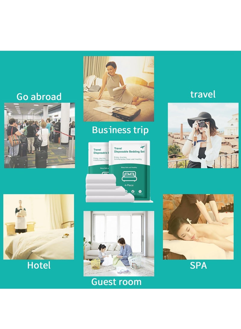 Travel-Ready 8-Piece Disposable Bed Sheet Set: Queen Size Includes 2 Bed Sheets, 2 Quilt Covers, and 4 Pillowcases - Ideal for Business Trips, Hotels, and Spa Visits.  - Image 3
