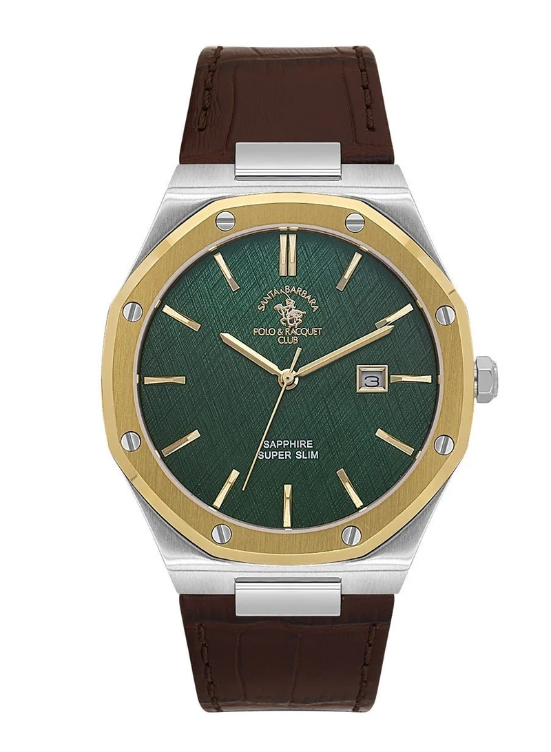 SANTA BARBARA POLO & RACQUET CLUB Santa Barbara Polo & Racquet Club - Noble Men's Watch | Leather Band with Steel Case | Analog | Round Dial | Sapphire Glass | Japanese Quartz | Water Resistance 50 Meters