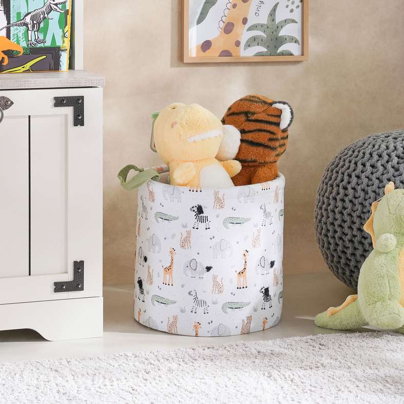 Pan Home Jungle Safari printed Fabric storage basket 30x30x30 cm- Multi