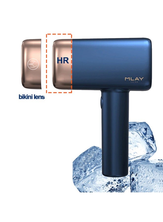 MLAY T14 Painless Ice Compress Laser Hair Removal Device,500,000 Flashes Epilator For Whole Body Bikini Line Arm Armpit Face Back Leg (1*HR+1*Bikini Lamp) Dark Blue - Image 1