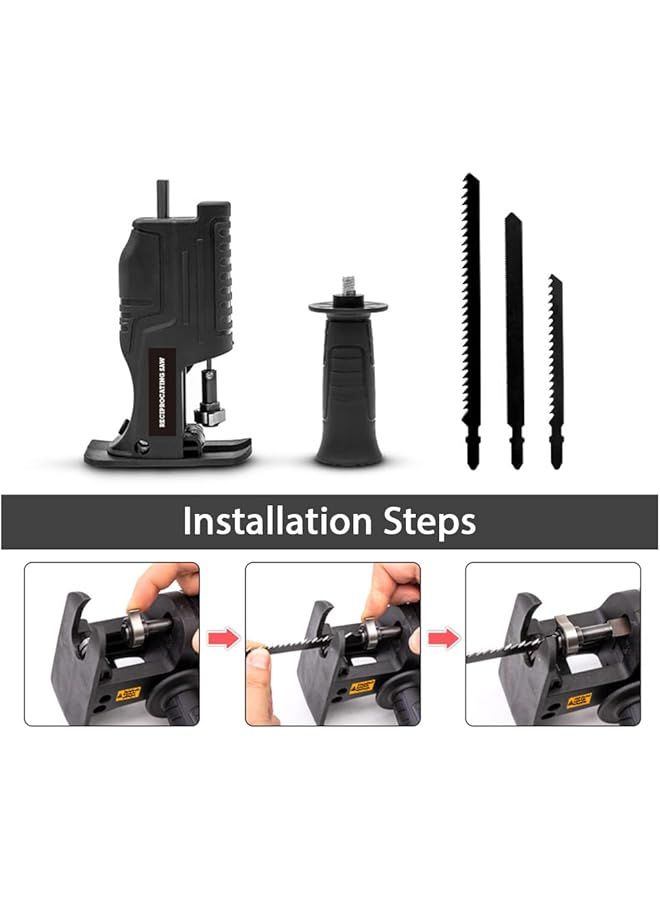 erorex Portable Reciprocating Saw Adapter Multifunctional Electric Drill Modified Tool Attachment With Ergonomic Handle 3 Saw Blades For Wood Metal Cutting - Image 2
