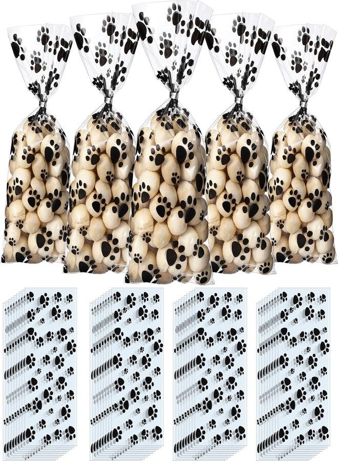 PerKoop Paw Pattern Cellophane Bags - 500 Pieces with Silver Twist Ties for PET Party Favors - Image 1
