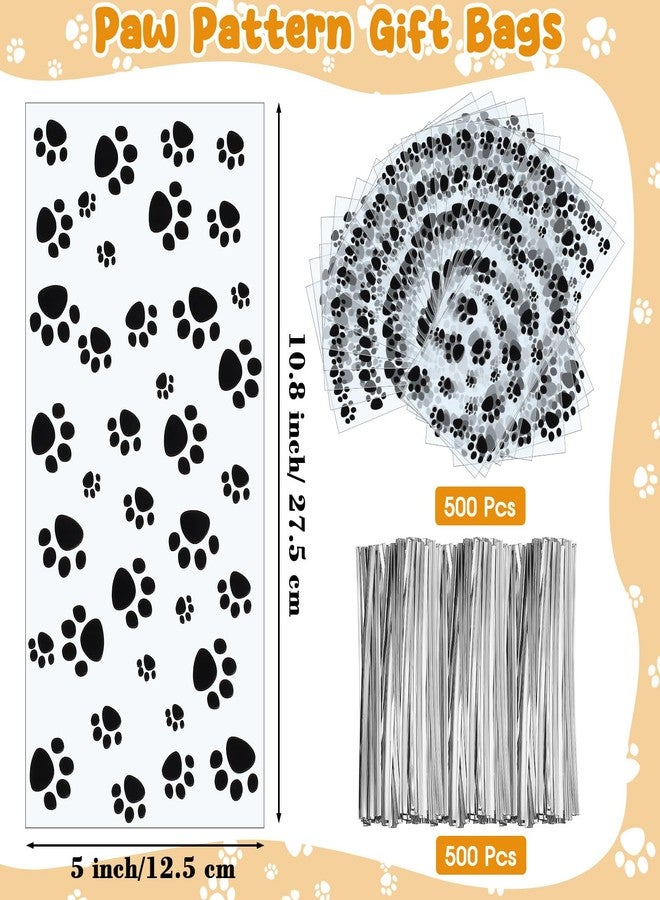 PerKoop Paw Pattern Cellophane Bags - 500 Pieces with Silver Twist Ties for PET Party Favors - Image 2
