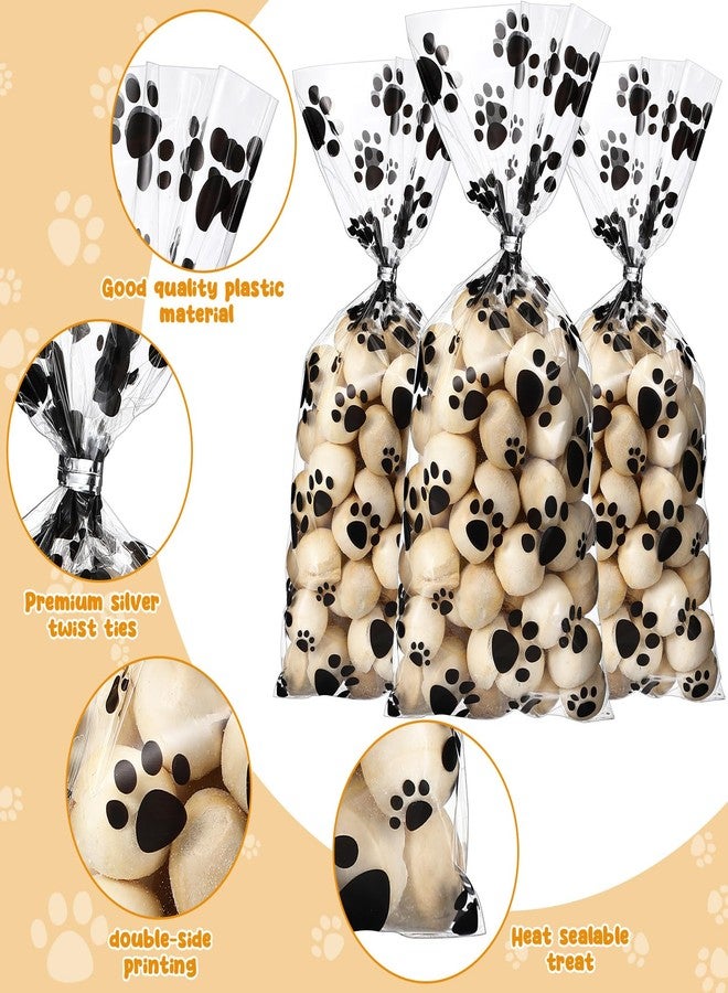 PerKoop Paw Pattern Cellophane Bags - 500 Pieces with Silver Twist Ties for PET Party Favors - Image 3
