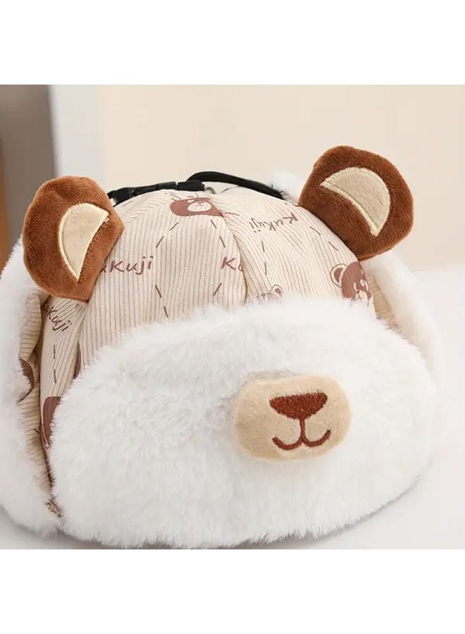 قبعة شتوية دافئة للأطفال في الهواء الطلق بألوان مختلطة مع أغطية الأذن على شكل دب للصبيان والبنات - Image 3