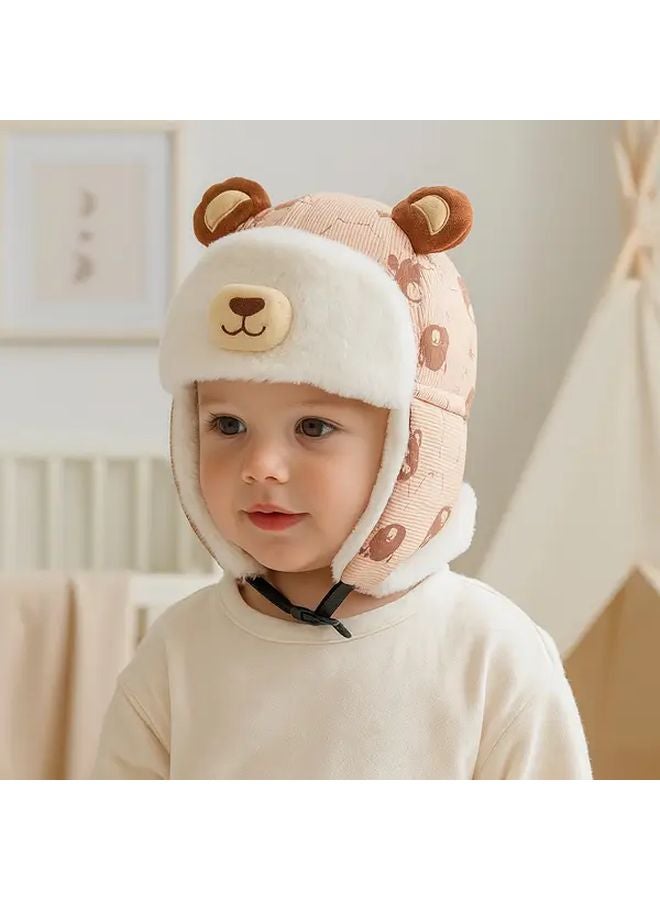 قبعة شتوية دافئة للأطفال في الهواء الطلق بألوان مختلطة مع أغطية الأذن على شكل دب للصبيان والبنات - Image 2