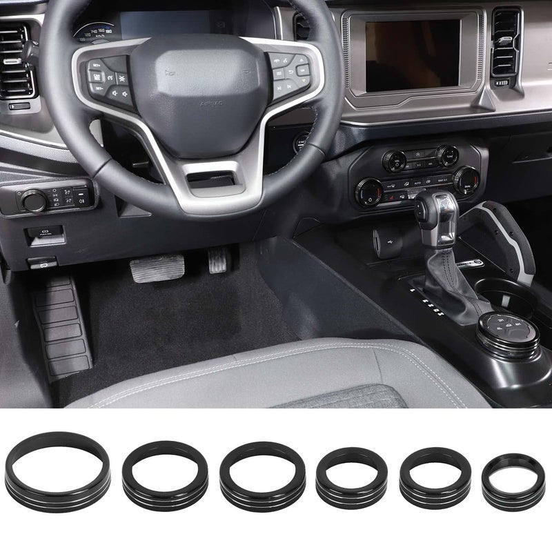 RTTCZ Center Console Air Conditioner Switch Knob Cover Headlight Knob Cover 4WD Wheel Drive Knob Trim Cover Aluminum Alloy Interior Accessories for Ford Bronco 2021 2022 6PCS Black