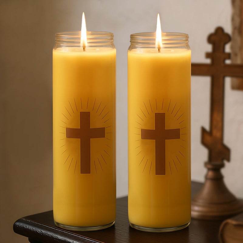 MOSROAD 2 Packs Beeswax Catholic Candles, 7 Day Prayer Candles in Glass with 100 Hours Long Burn Time, Honey Fragrance Religious Devotional Candle for Memorials, Vigil, Church - Image 1