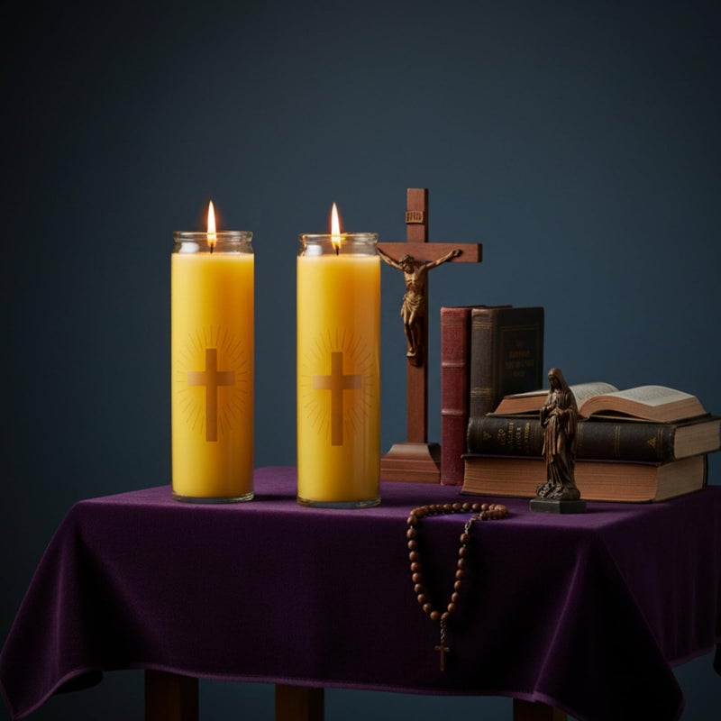 MOSROAD 2 Packs Beeswax Catholic Candles, 7 Day Prayer Candles in Glass with 100 Hours Long Burn Time, Honey Fragrance Religious Devotional Candle for Memorials, Vigil, Church - Image 5