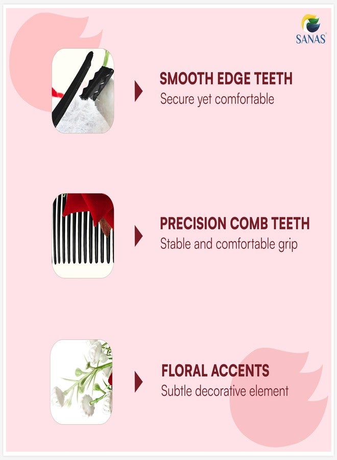Sanas Red Rose Hair Accessories For Woman Wedding (3Pcs) Artificial Flower For Hair Brooch For Women Traditional Alligator Hair Clips For Women Stylish French Comb Clip (3Pcs) (Pop Of Colors Rose Set) - Image 4