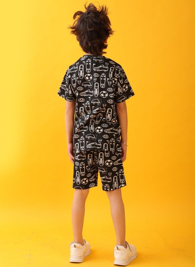 انثريلو طقم صيفي من تيشيرت وشورت مع حذاء كرة قدم من أنثريلو - أسود - Image 4