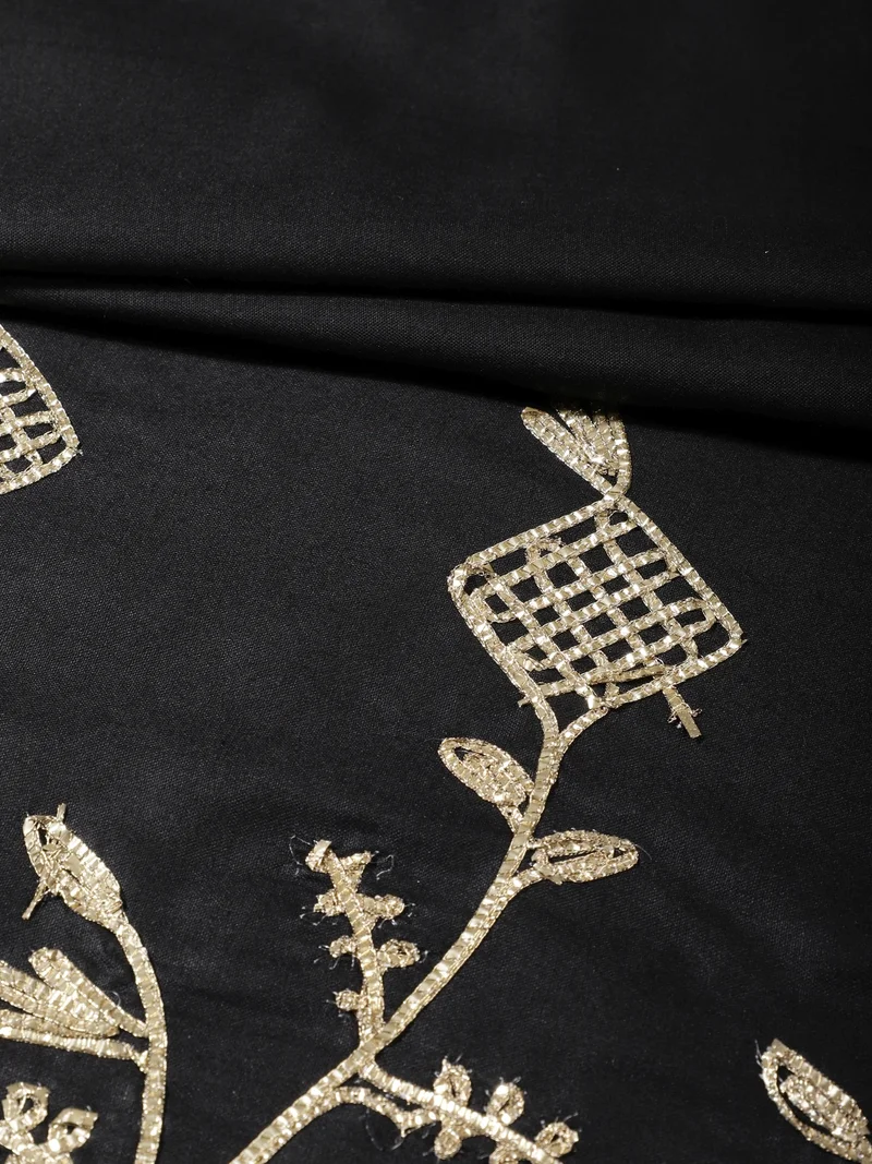 أيه كيه إس Black Fabric With Silver Gota Patti Floral Embroidery