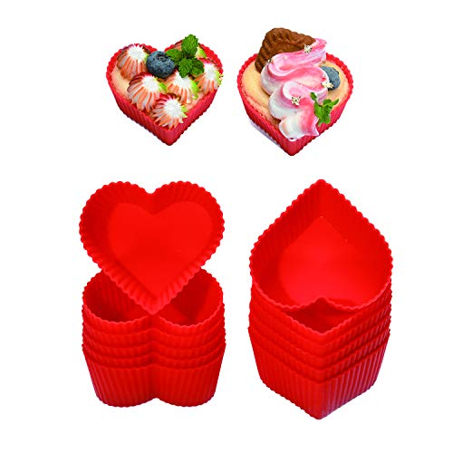 Jell-Cell Silicone Baking Cups Cupcake Liners - Non-Stick Pastry Muffin Liner Molds,2.75 Inch Mini Cupcake Silicone Mold, Reusable Storage Container,Heart, 12 Pack - Image 1