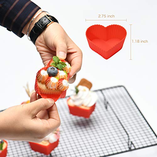 Jell-Cell Silicone Baking Cups Cupcake Liners - Non-Stick Pastry Muffin Liner Molds,2.75 Inch Mini Cupcake Silicone Mold, Reusable Storage Container,Heart, 12 Pack - Image 5