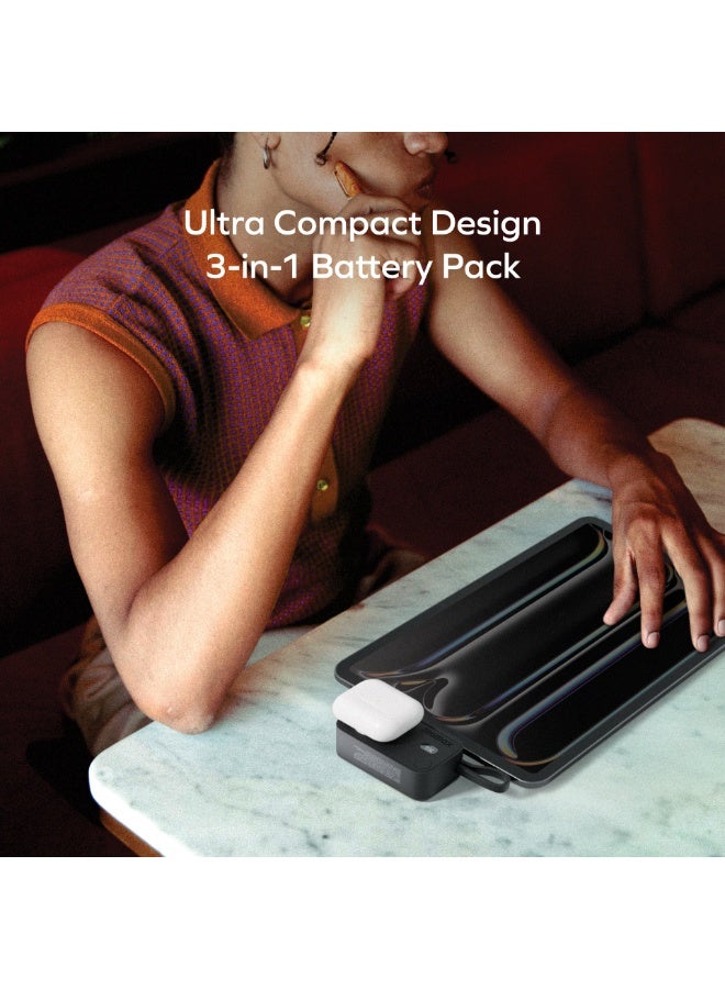 Momax 1-POWER X Pro Mini+ All-in-One 5000mAh Power Bank with Built-In USB-C Cable & Apple Watch Fast Charger Also Compatible with all USB-C Devices - Black - Image 5