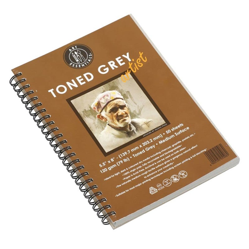 Art Essentials Toned Sketch Artist 55 x 8 inch Cool Grey Medium Surface 120 GSM Spiral Album of 50 Sheets Acid Free Paper for Sketching Drawing with Graphite Charcoal Pastel Light Dark Media - Image 2