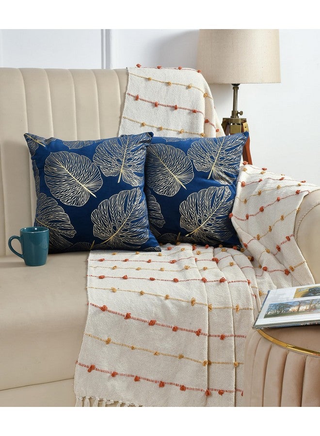 AEROHAVEN AEROHAVEN™ Rose Set of 2 Gold Leaf Printed Hand Made Velvet Throw/Pillow Cushion Covers - CC-226 - (Blue, 16 x 16 Inch) - Image 1