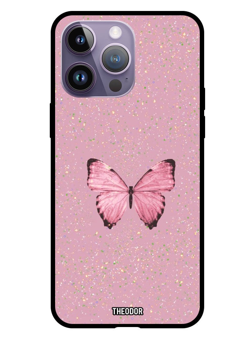 Theodor غطاء حماية لجهاز آبل آيفون 14 برو ماكس 6.7" 2022 بتصميم فراشة لامعة 1 - Image 1