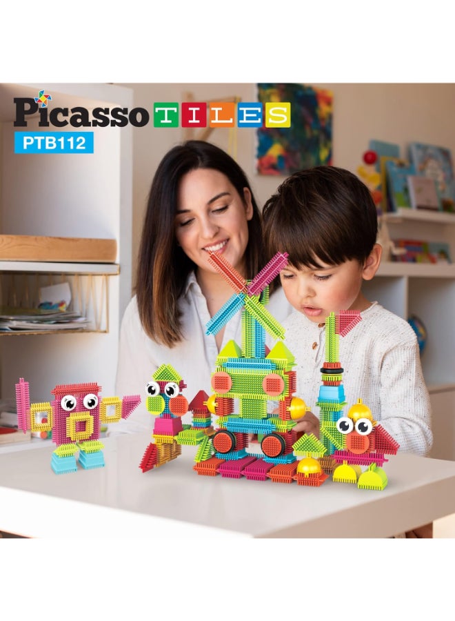 PicassoTiles 112pcs Hedgehog Blocks STEM Building Tiles Set Construction Learning Toy Stacking Interlock Block, Bristle, Creativity Beyond Imagination, Inspirational, Recreational, Educational PTB112 - Image 2