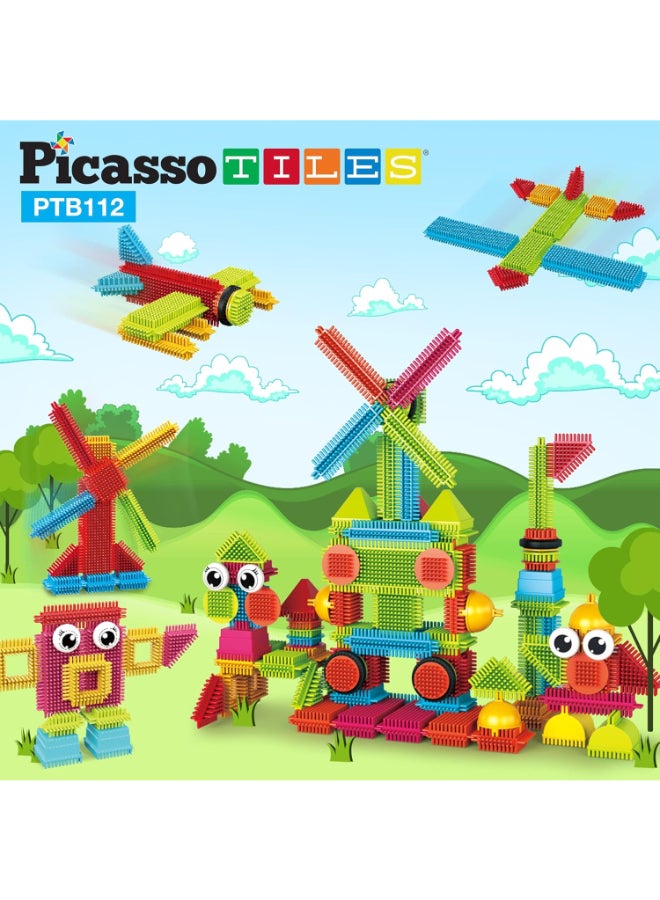 PicassoTiles 112pcs Hedgehog Blocks STEM Building Tiles Set Construction Learning Toy Stacking Interlock Block, Bristle, Creativity Beyond Imagination, Inspirational, Recreational, Educational PTB112 - Image 3
