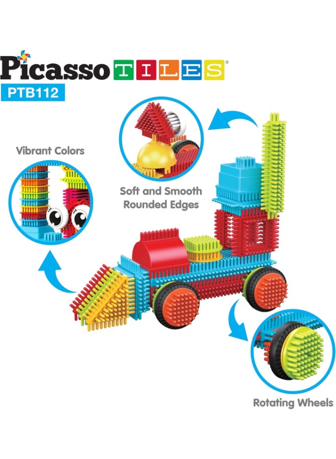 PicassoTiles 112pcs Hedgehog Blocks STEM Building Tiles Set Construction Learning Toy Stacking Interlock Block, Bristle, Creativity Beyond Imagination, Inspirational, Recreational, Educational PTB112 - Image 4