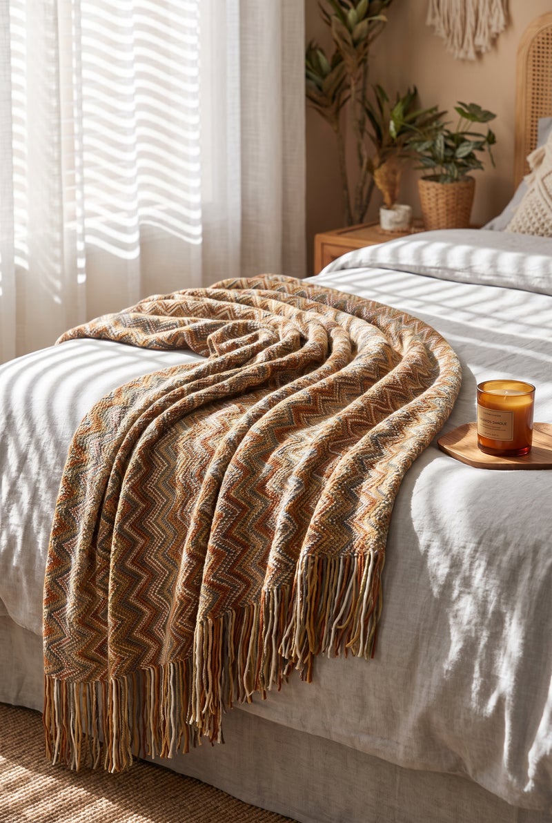 Striped Polyester Sofa Blanket Yellow 130x170cm - Image 1