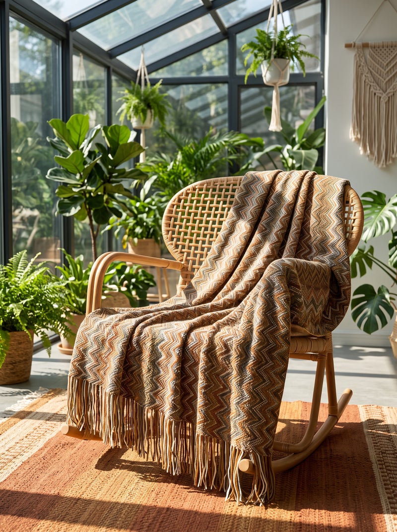Striped Polyester Sofa Blanket Yellow 130x170cm - Image 3