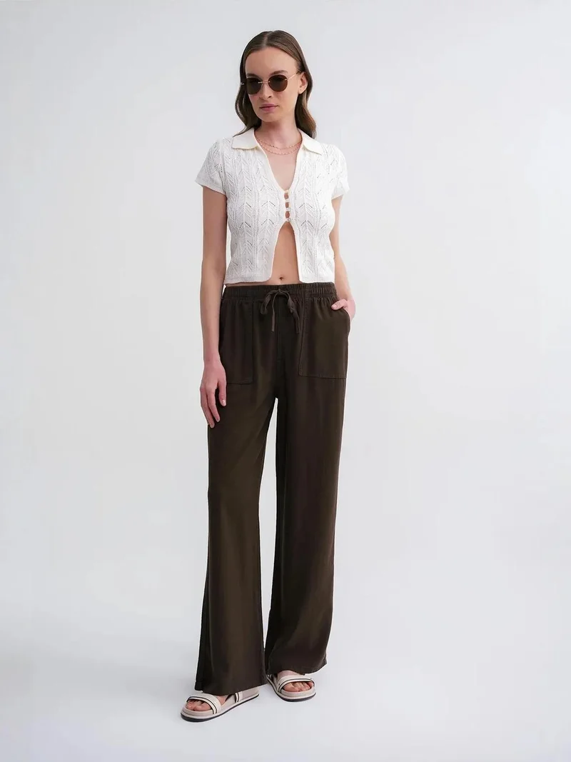 MixRay Mixray Elastic Waist Straight Leg Pants