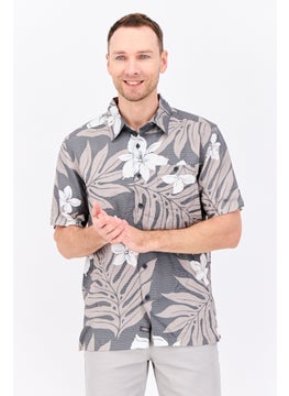 QUIKSILVER Men Regular Fit Floral Print Short Sleeve Waterman Casual Shirt, Dark Slate  - Image 1