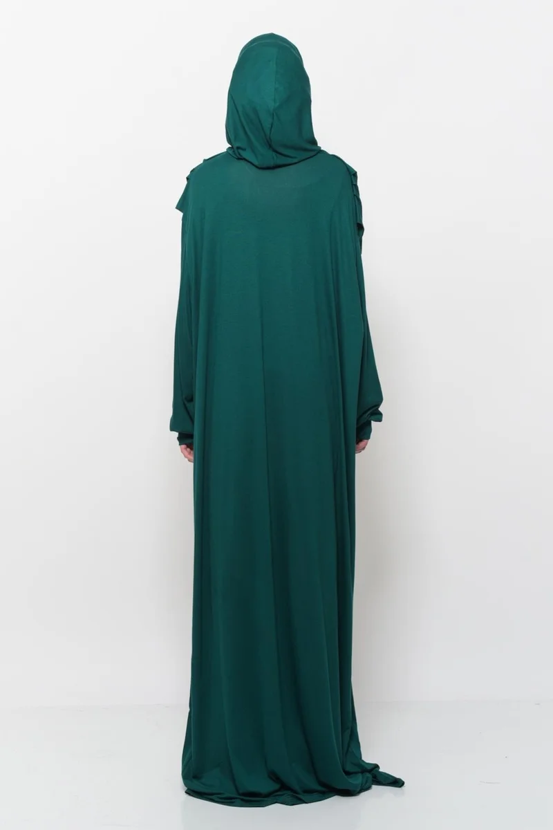 التوبة Practical One Piece Cotton Bat Sleeves Removable Organic Hijab Prayer Dress with Headscarf - Green