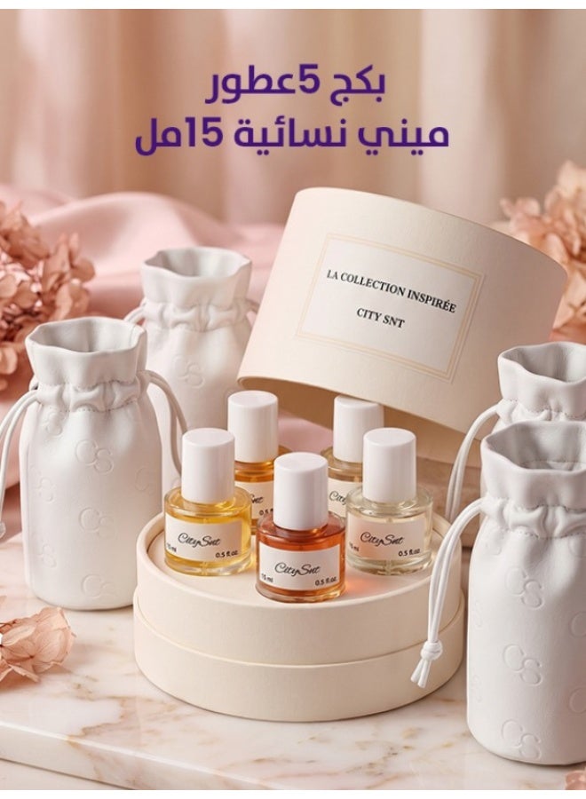 citysnt Mini perfume set for women, 5 pieces, 15 ml each (John Bud - Million Gold - Vanilla Powder - Libre Couture - Matennoir). A luxurious perfume set for women. - Image 1