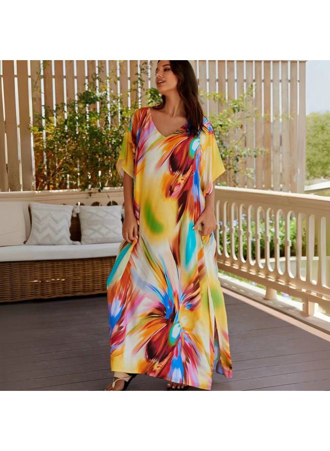 إسكدنيا بلوزة شاطئ أوروبية وأمريكية لعام 2024 على شاطئ البحر لقضاء العطلات بي ملابس سباحة نسائية في الهواء الطلق ربيع حار - اللون: 71129-1 أصفر سفلي للألعاب النارية - - Image 1