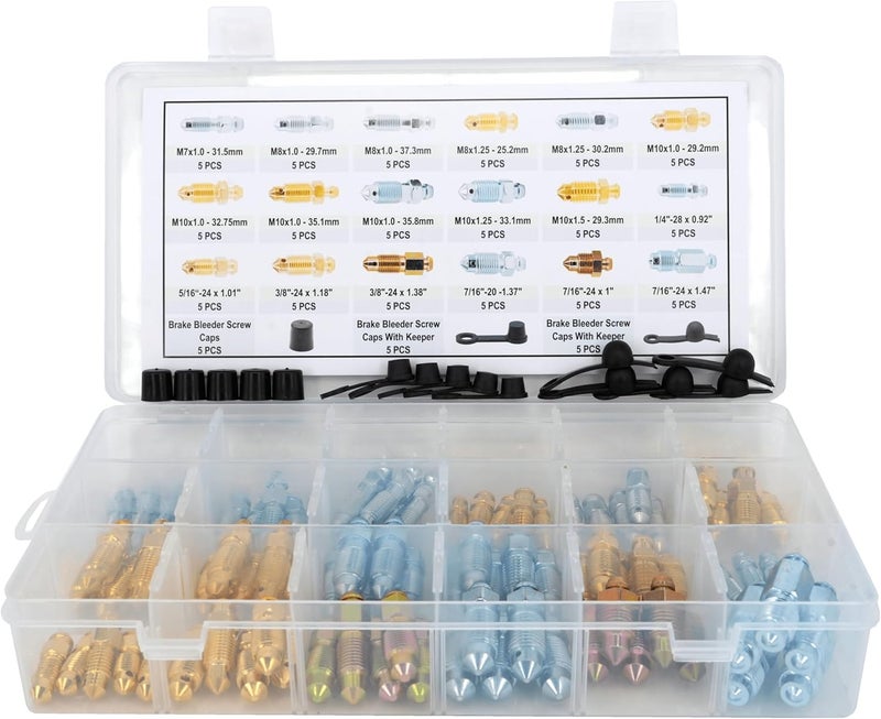 Dsnaduo 90 PCS Brake Caliper & Wheel Cylinder Bleeder Screw Assortment with Dust Caps - Image 4