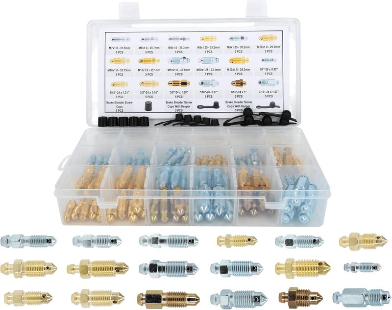 Dsnaduo 90 PCS Brake Caliper & Wheel Cylinder Bleeder Screw Assortment with Dust Caps - Image 1